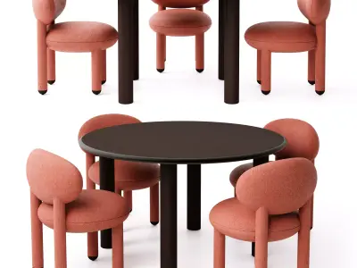 Noom Paul Dining Table and Flock Chair CS1 Set Free 3D model