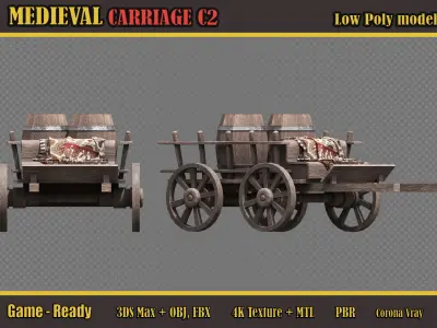 Medieval Carriage C2  Low-poly 3D model