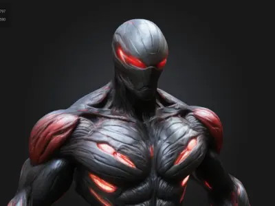 Dark Symbiote Warrior Muscular Alien Superhero Character Low-poly 3D model