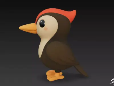 Cartoon Plush Woodpecker Low-poly 3D model