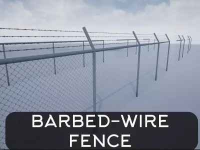 Lowpoly Modular Barbed Wire Fence Low-poly 3D model