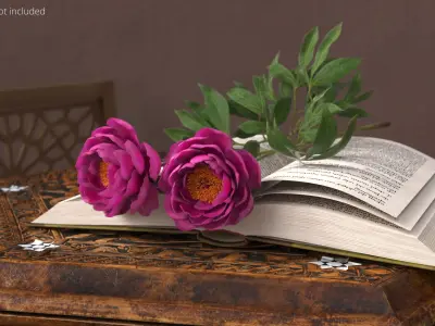 Open Book with Two Purple Peony Flowers 3D model
