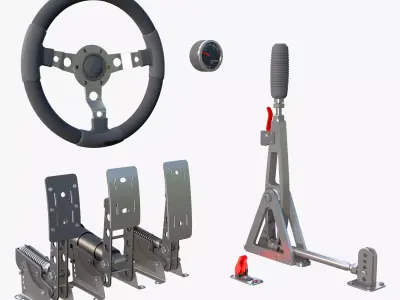 Steering Wheel Pedal Handbrake Racing Kit M1 3D model