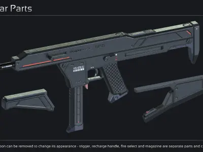 Scifi Submachinegun DT 55 Low-poly 3D model
