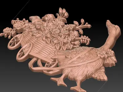 3D duck in cart with flowers Free 3D model