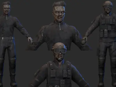 Military zombie Low-poly 3D model