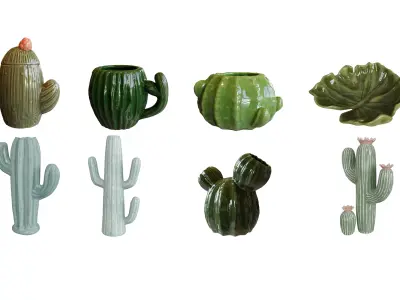 Free Ceramic Cactus Flower Decor  FBX   OBJ  Textured Free low-poly 3D model
