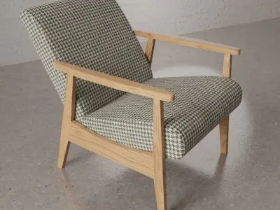 Mid-Century High-Poly Armchair USSR Houndstooth Free 3D model