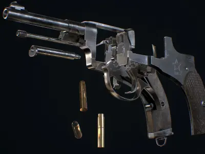 Nagan revolver - Model and Textures PBR - Low Poly 3d model Low-poly 3D model