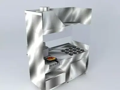 Kit stainless steel kitchen with stove and oven Free 3D model