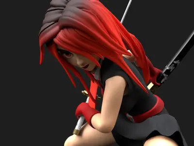 Samurai Girl Low-poly 3D model