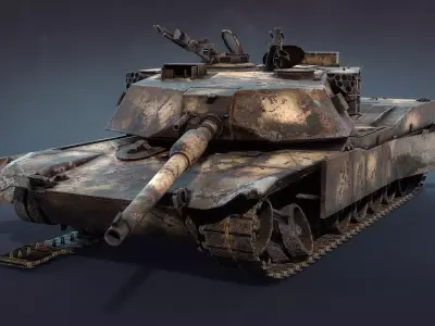 Destroyed tank M1A1 Abrams Low-poly 3D model