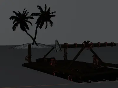 3D low poly game raft scene and landscape model Low-poly 3D model