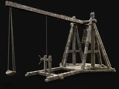 TREBUCHET WAR MACHINE MEDIEVAL SIEGE ENGINE BATTLE CONSTRUCTION Low-poly 3D model