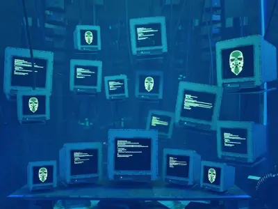 3d lowpoly Cyberpunk style dystopic computer room Low-poly 3D model