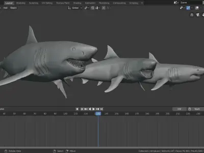 animated sharks 3D model
