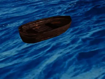 Low poly boat wooden floating in ocean Free low-poly 3D model