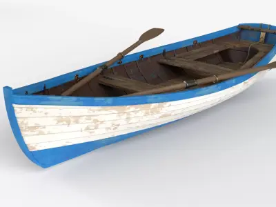 Old wooden white boat 3D model