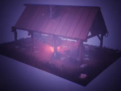 Stylized Medieval Forge 53 Assets Low-poly 3D model