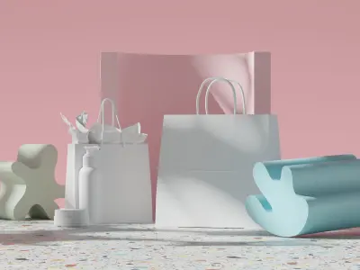 Commercial shopping bags mockup scene 3D model