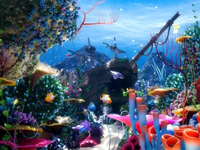 Cartoon Underwater Scene  Rigged Animated Blender  3D model