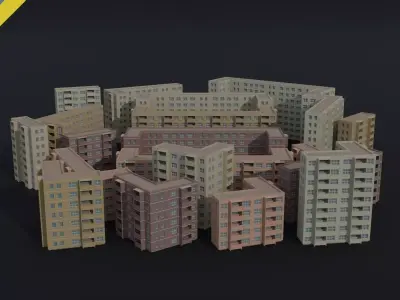 Cartoon city apartments kit Polygonal Style Low-poly 3D model