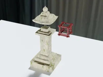 Japanese Stone Lantern Wood Support - Japan Collection 3D model