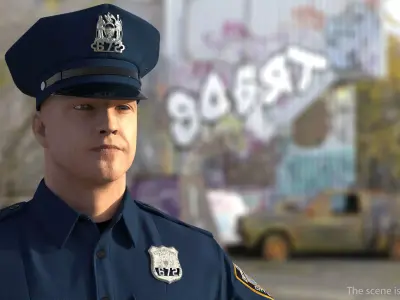 NYPD Police Officer T-Pose Fur 3D model