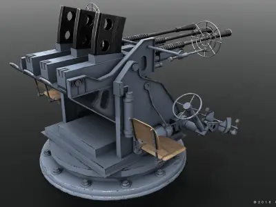 Japanese Type 96 25mm triple gun Low-poly 3D model