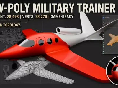 Low Poly military trainer jet Game Ready Aerial Vehicle FBX OBJ Low-poly 3D model