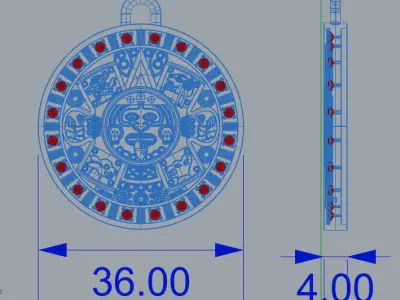 Aztec Calendar Pendant with 20 stones 3D print model