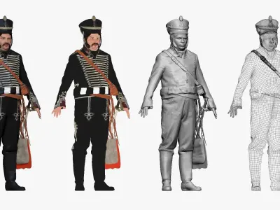 001288 man from the tv show in black old uniform low poly Low-poly 3D model