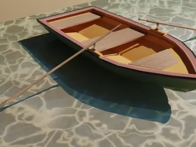 Row boat with Oars Low poly 3D model Low-poly 3D model