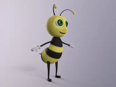 Cartoon bee character  Low-poly 3D model