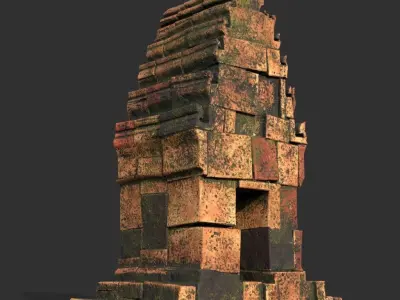 Low poly Mossy Brick Ruin Asia Temple Pack Low-poly 3D model