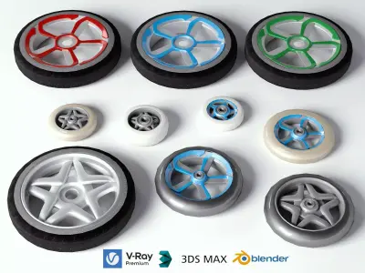 Industrial Wheels and Casters Collection Low-poly 3D model