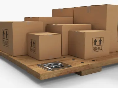 Stacked Freight Boxes On Slatted Pallet 3D model