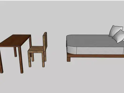 Modern Bedroom Furniture Set  Bed Mattress Desk Chair  3D model