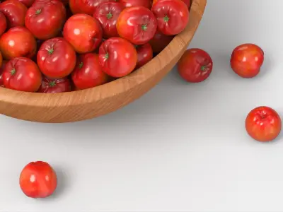 Acerola Fruit with Wooden Bowl Red 3D model