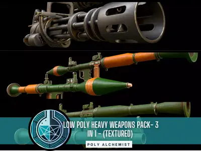 Low Poly Heavy Weapons Pack 3 In 1 - Textured  Low-poly 3D model