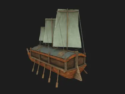 Korean Turtle Ship - Medieval Warship 02 Low-poly 3D model