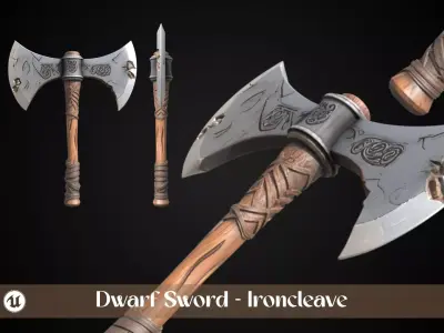 Stylized Dwarf Sword - Ironcleave - Game Ready 3D model