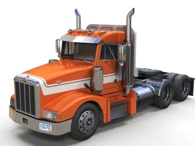 Peterbilt 377 daycab truck Low-poly 3D model