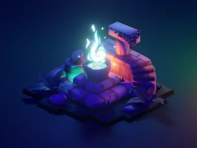 ancient-altar low poly model render in blender Low-poly 3D model