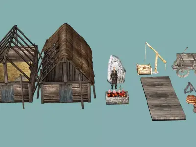 Medieval Exclusive Village Tools Pack 3D Model Low-poly 3D model