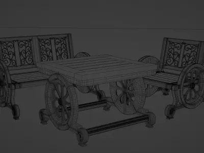 Set Wooden Furniture 1 3D model