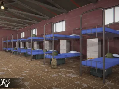 Barracks - military unit Low-poly 3D model