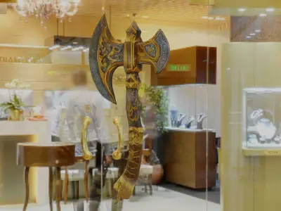 Axe with golden plating fantasy ultra realistic and 4kquality Low-poly 3D model
