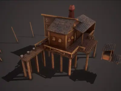 Medieval Fishing Port Low-poly 3D model