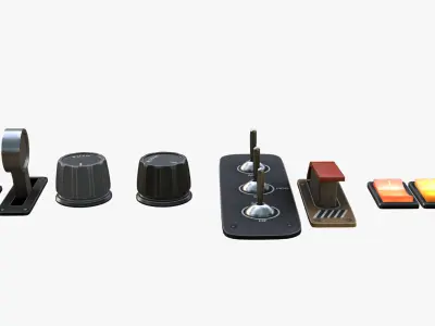 Control Panel Set - OnOff Switch -  Button - Rotary Knob Low-poly 3D model